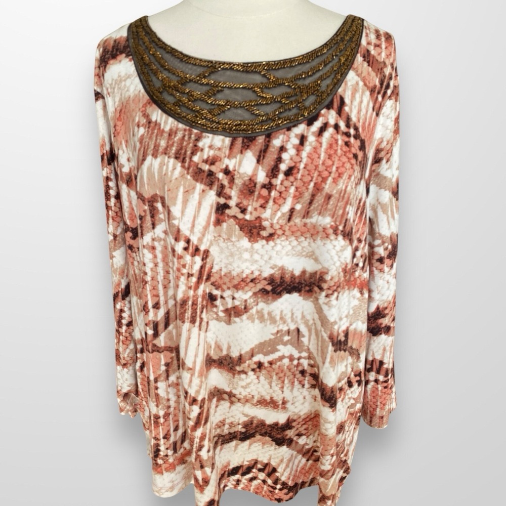 Dana Buchman Woman Size 3X Top Shirt Stretch Flowy Beaded 3/4 Sleeve Lightweight